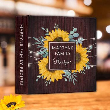 Rustic Sunflower Family Cookbook Recipe 3 Ring Binder