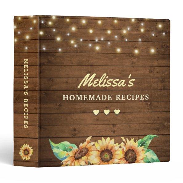 Rustic Sunflower Family Recipe Kitchen Meal Book 3 Ring Binder