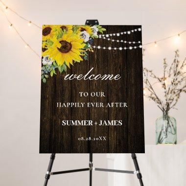 Rustic Sunflower Floral Greenery Wedding Welcome  Foam Board