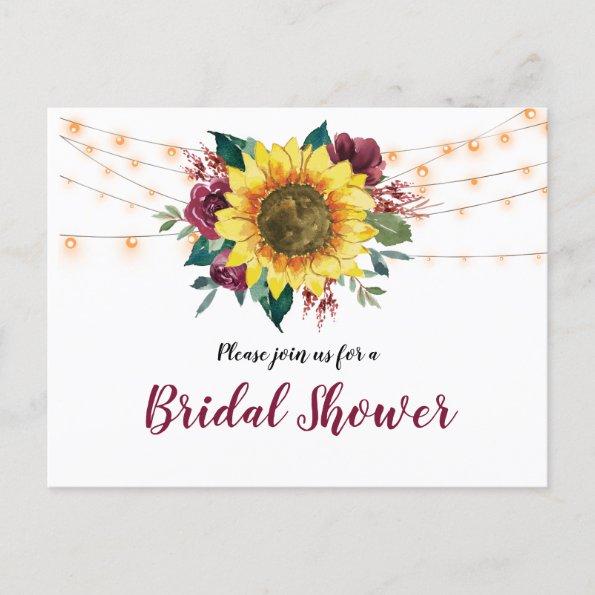 Rustic Sunflower Floral Lights Bridal Shower Invitation PostInvitations
