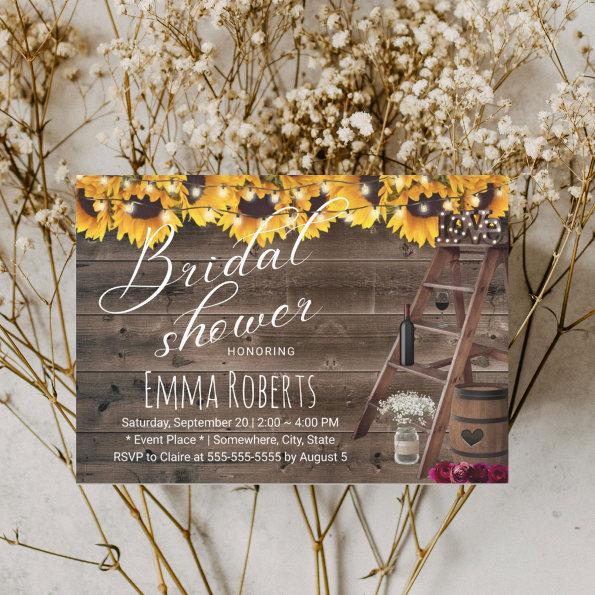 Rustic Sunflower Floral Wine Barrel Bridal Shower Invitations