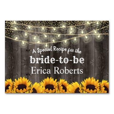 Rustic Sunflower Flowers Bridal Shower Recipe Table Number