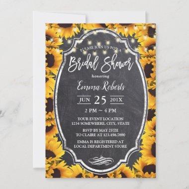 Rustic Sunflower Frame Chalkboard Bridal Shower Invitations