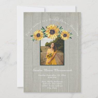 Rustic Sunflower Gray Wood Wedding Bridal Shower Invitations