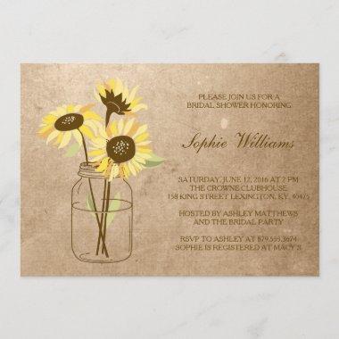Rustic Sunflower in Mason Jar Bridal Shower Invitations