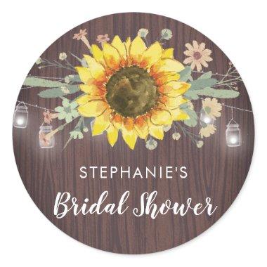 Rustic Sunflower Jar Lights  Classic Round Sticker