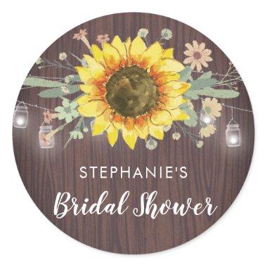 Rustic Sunflower Jar Lights Bridal Shower Classic Round Sticker