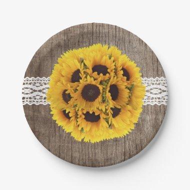 Rustic Sunflower Lace & Barn Wood Elegant Wedding Paper Plates
