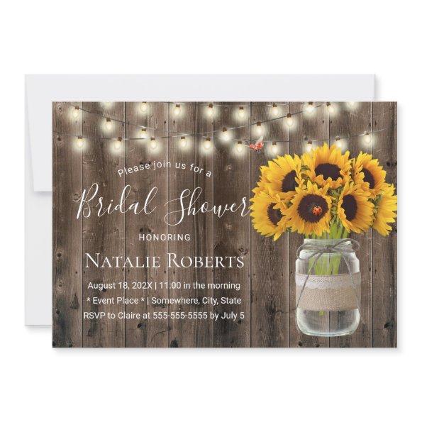 Rustic Sunflower & Ladybug Barn Wood Bridal Shower Invitations