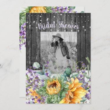 Rustic Sunflower Lavender II Photo Bridal Shower Invitations