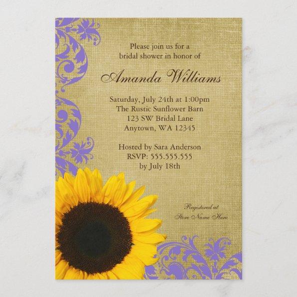 Rustic Sunflower Lavender Swirls Bridal Shower Invitations