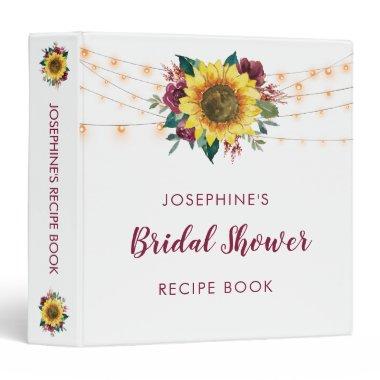 Rustic Sunflower Lights Bridal Shower Recipe 3 Ring Binder