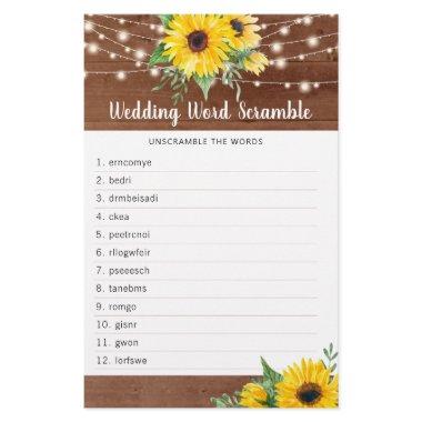 Rustic Sunflower Lights Bridal Shower Word Game