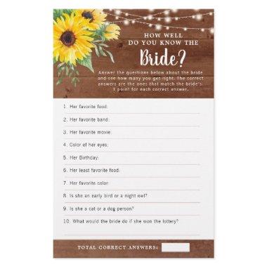 Rustic Sunflower Lights Wood Bridal Shower Game