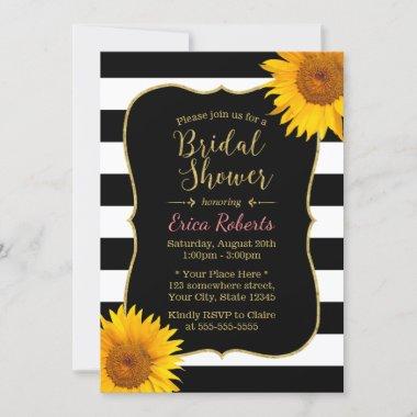Rustic Sunflower Modern Stripes Bridal Shower Invitations