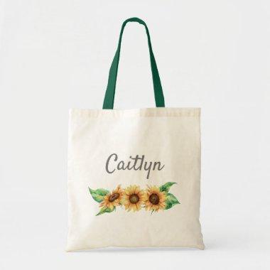 Rustic Sunflower Name Monogram Ladies Girl Eco Tote Bag