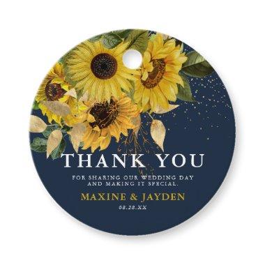 Rustic Sunflower Navy & Gold Wedding Thank You Favor Tags
