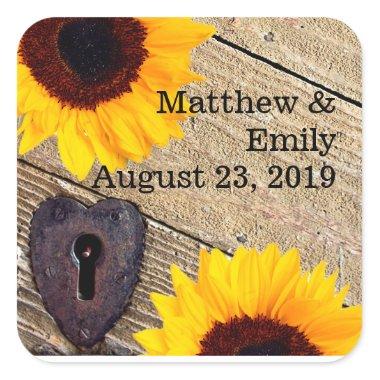 Rustic Sunflower Personalized Wedding Stickers