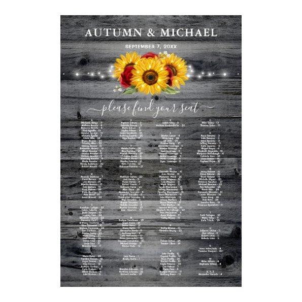 Rustic Sunflower Red Rose Wedding Seating Charts