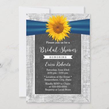 Rustic Sunflower Ribbon Chalkboard Bridal Shower Invitations