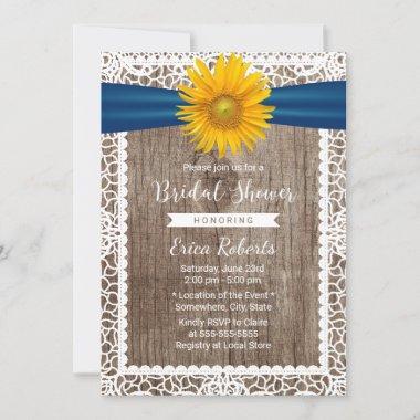 Rustic Sunflower Ribbon Laced Wood Bridal Shower Invitations