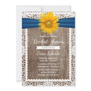 Rustic Sunflower Ribbon Laced Wood Bridal Shower Invitations