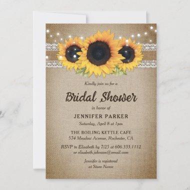 Rustic Sunflower Vintage Floral Bridal Shower Invitations
