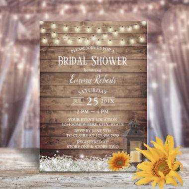 Rustic Sunflower Vintage Lantern Bridal Shower Invitations