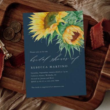 Rustic Sunflower Watercolor Script Bridal Shower Invitations