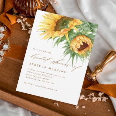 Rustic Sunflower Watercolor Script Bridal Shower Invitations