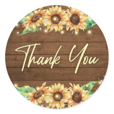 Rustic Sunflower Wedding Shower Party Thank You Classic Round Sticker