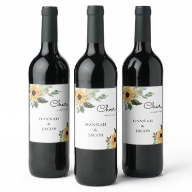 Rustic Sunflower Wedding Wine Labels