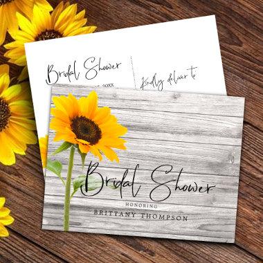 Rustic Sunflower Wood Bridal Shower Invitation PostInvitations