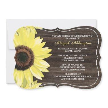 Rustic Sunflower Wood Bridal Shower Invitations