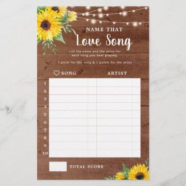 Rustic Sunflower Wood Bridal Shower Love Song Game