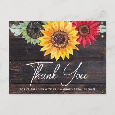 Rustic Sunflower Wood Bridal Shower Thank You Invitations
