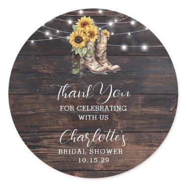 Rustic Sunflower Wood Bridal Shower Thank You Classic Round Sticker