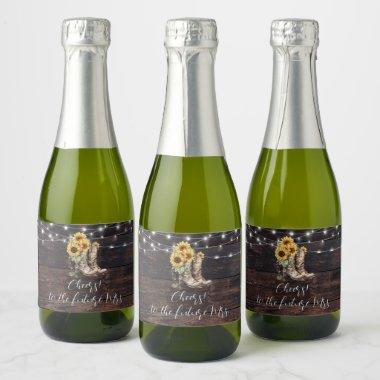 Rustic Sunflower Wood Lights Cheers Sparkling Wine Label