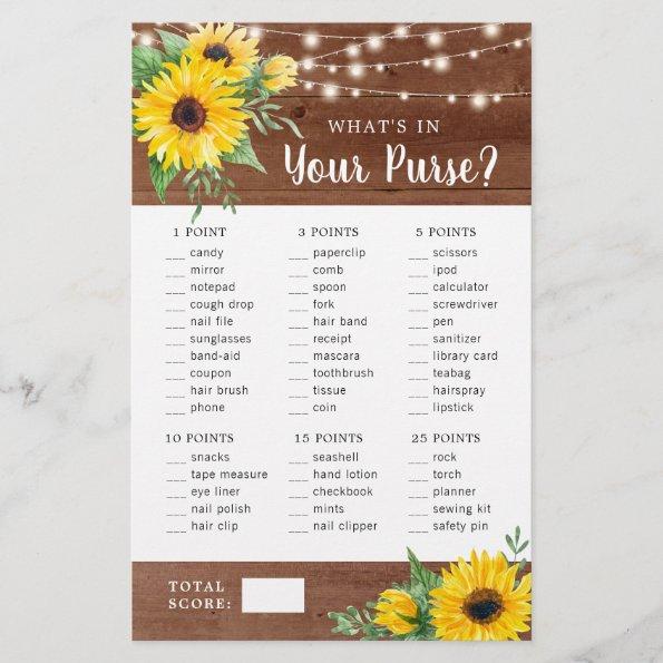 Rustic Sunflower Wood Purse Bridal Shower Game