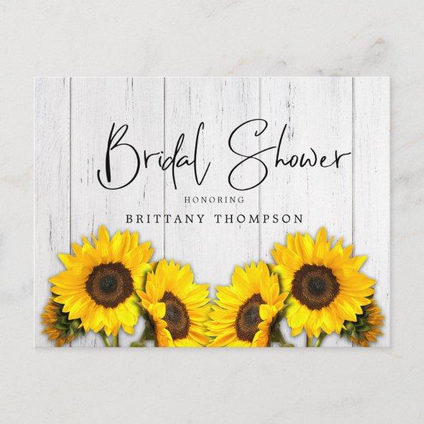 Rustic Sunflower Wood Texture Bridal Shower Invitation PostInvitations