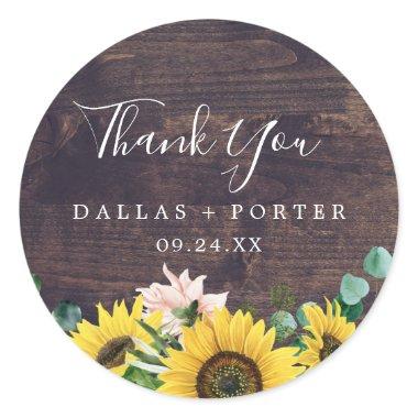 Rustic Sunflower | Wood Thank You Favor Sticker