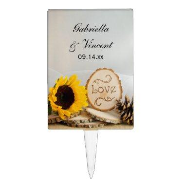 Rustic Sunflower Woodland Wedding Cake Topper