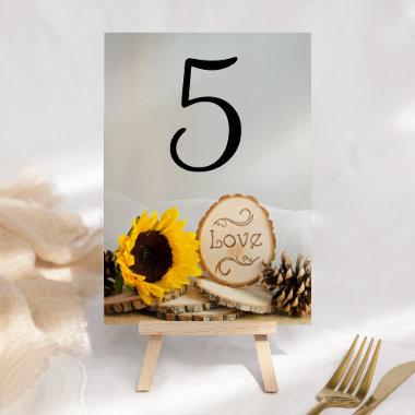 Rustic Sunflower Woodland Wedding Table Numbers