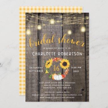 Rustic Sunflower Wreath Lights Bridal Shower Invitations
