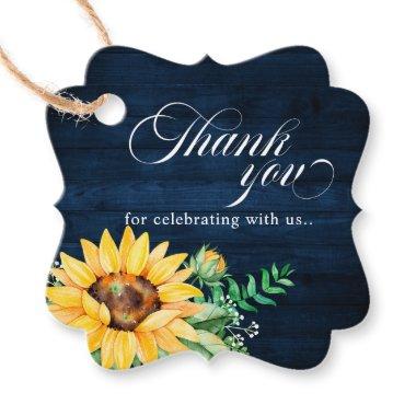 Rustic Sunflowers Baby's Breath Navy Blue Wedding Favor Tags