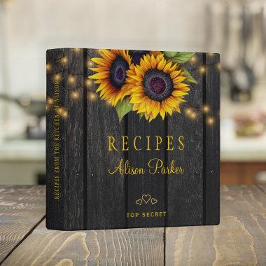 Rustic sunflowers barn wood recipes cookbook 3 ring binder