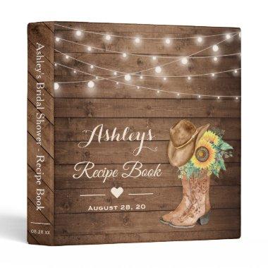 Rustic Sunflowers Boots Bridal Shower Recipe 3 Ring Binder