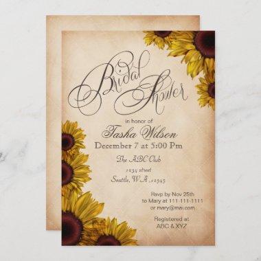 Rustic Sunflowers Bridal Shower Invitations