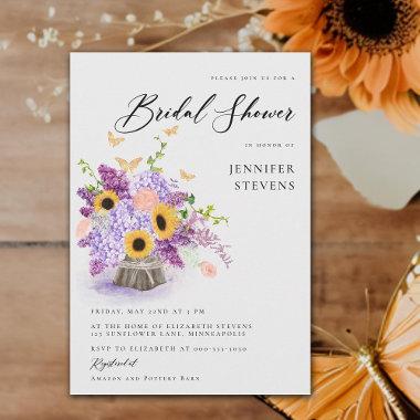Rustic Sunflowers Butterflies Modern Bridal Shower Invitations