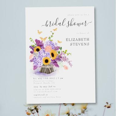 Rustic Sunflowers Elegant Butterfly Bridal Shower Invitations